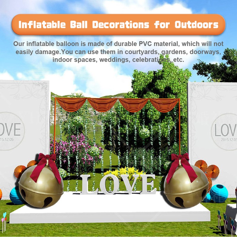 23.6 Inches Inflatable Christmas Ball PVC Large Jingle Bell Bow