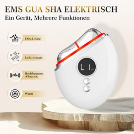 EMS Gua Sha, Robofun Gesichtsmassagegerät Gua Sha Elektrisch Gegen Falten mit Vibration & Wärme, Face Lifting Gerät mit Rotlicht, Blau, Grün, Für Gesicht Anti Falten Anti Aging - Weiß