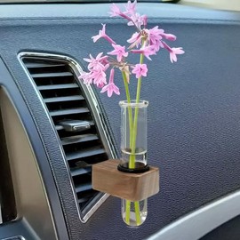 WAYUTO Removable Car Vent Flower Vase with Wood Base and Auto Air Outlet Tube - Car Interior Ornament for Slanted Vent