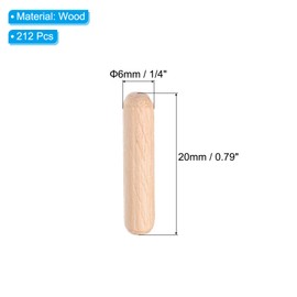 PATIKIL 1/4 Wooden Dowel Pins, 212 Pcs M6x20mm Wood Dowel Pins Hardwood Pegs Fluted Groove Easy Insertion for Crafts Furniture Door Art