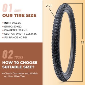 MetersGod 2 Pcs, 29x2.25 Bike Tires, Durable Folding 29 Inch 57-622 29x2.25 Mountain Bicycle Tires, Replacement Bike Tires for Mountain MTB Off-Road Bicycle, Clincher (M-062)