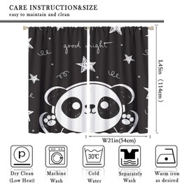 SXXLDNG Cartoon Panda Curtains,Each Panel W21 x 45" L,Black White Cute Animal Window Treatments for Kids Child Bedroom Living Room Window Drapes 2 Panel Set,Total Size 42" x 45"