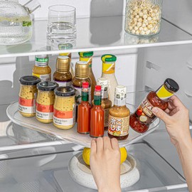 Refrigerator Turntable Organizer Transparent Rack Tray Rotate Shelf Rectangular Holder for Fridge (Small Size 7.9 X 11.8in)
