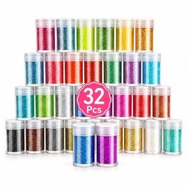 32 Colors Fine Glitter, Extra Fine Glitter Powder, Craft Glitter Paint Festival Accessories Gems, Body Nail, DIY Tumbler Painting Cards, Wedding Christmas Decoration, Rainbow Body Glitter