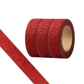 Cinta adhesiva con purpurina, 3 rollos de cinta decorativa roja de 15 mm, autoadhesiva, para manualidades, adornos de purpurina dorados, suministros para bricolaje, diario de balas