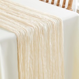Reyke 1 Pack Beige Cheesecloth Table Runner for Party 10Ft Beige Gauze Table Runner 35x120 Inch Boho Rustic Cheese Cloth Long Table Runners Romantic Wedding Decor for Baby Bridal Shower Birthday