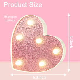 DyingSwan Led Light Up Letters, Pink Marquee LED Letter Lights 26 Alphabet, Small Pink Lighted Letters, Battery Powered Glitter Letters with Lights for Party, Table, Wall Decor（Pink Heart