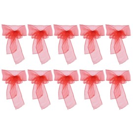 10Pcs Organza Banquet Chair Sash Exquisite Chair Bows Sashes for Wedding Party DecorationBright Red