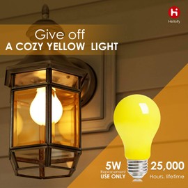 Helloify LED Bug Light Bulb, Vintage Edison Yellow Bulbs, Outdoor Porch Lights, High Brightness Filament Lamp for Pendant Wall Light Fixtures in Home Restaurant Hotel, Amber, A19 5W, E26, 2 Pack