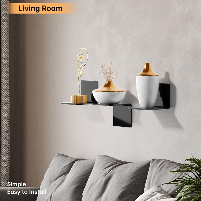 PAVSTINE 2 Pcs Acrylic Square Floating Shelves, No Drill Black