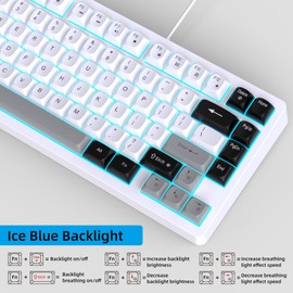 Snpurdiri Wired Keyboard and Mouse Combo,81 Keys Compact Mechanical Keyboard,Retro Round Keycaps Ice Blue Backlit Gaming Keyboard for Laptop,Easy to Carry on Business Trip (Black Grey White)