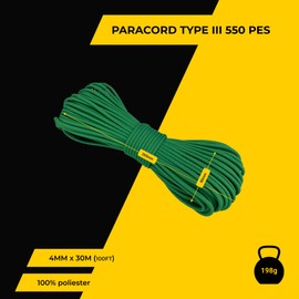EdcX 4 mm Polyester Paracord 550, 25+ Colours (15, 30 and 50 m) - Type III, 100% Nylon Rope, 7 Stranded Rope, 4 mm Nylon Rope in Many Colours, Solid Colours (Green Meadow, 30 m)