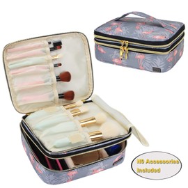 Teamoy Travel Makeup Brushes Case, Professional Makeup Train Organizer Bag with Handle for Makeup Brushes and Beauty Essentials- Flamingo(up to 8.8" Brushes)