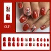 Red Press On Nails Short Square Glitter Fall Fake Nails
