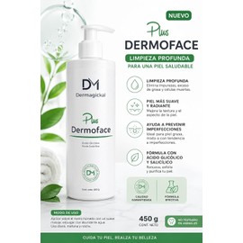 Dermoface Plus, Gel Dermolimpiador Facial, Ácido Glicólico y Salicílico, Limpieza Profunda, 450 g