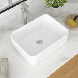 GhomeG Bathroom Vessel Sink Rectangular 19x15 Inch Rectangle Above Counter White Porcelain Ceramic Bathroom Vanity Vessel Sink Art Basin