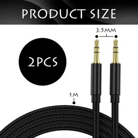 couduan 2PCS Aux Cable 3.3FT Braided Stereo 3.5mm Audio Cable，Jack to Jack Cable,Male to Male 3.5mm Jack,Nylon Braided Aux Lead for Car,for Home Stereo,Smartphone,Headphone,MP3