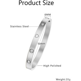 TTPSRY Bracelet Women 18K Stainless Steel Zirconia Crystal Lover Heart Fashionable Vintage Geometric Round Bangle Jewellery Gift Birthday Christmas for Girls Girlfriends Sisters Friends Mom