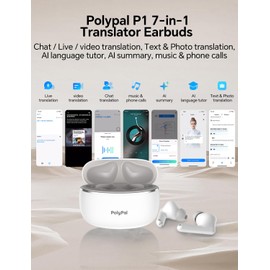 Polypal P1 – AI Translator Earbuds for Real-Time Speech & Video, Support 138 Languages, Smart Noise Reduction, 7 Versatile Translation Modes, Comfortable Fit for All-Day Wear, iOS & Android Compatible