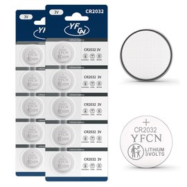 YFCN CR2032 Battery 3V Lithium Batteries 10 Count Pack CR2032 Batteries - CR 2032 Coin Cell Battery for AirTag, Key Fob, Remotes- 10 Years Shelf Life