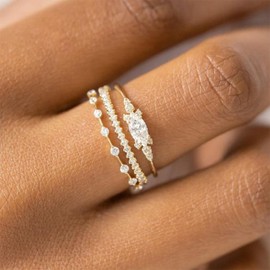 Gold Stackable Rings for Women Trendy Dainty Finger Rings Non Tarnish Cubic Zirconia Thumb Ring Set Gold Rings Set Promise Engagement Rings Christmas Gifts