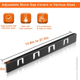 Stove Gap Covers,Stove Counter Gap Covers, Stove Gap Filler, Stainless Stove Gap Cover Retractable Lengths 13.8" to 27.5" for a Variety of Furnaces, Eliminates Gap Between Counter & Appliances (Black)