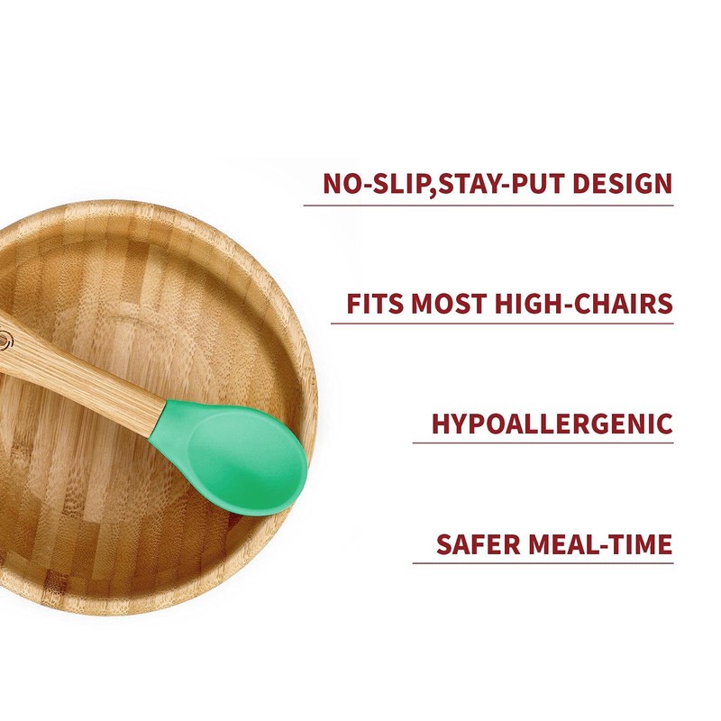 Vinsani Bamboo Bowl and Spoon Set for Baby/Toddler, Suction Plate,