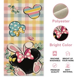 Croar Easter Cartoon Mouse Table Runner, Bunny Ears Colorful Plaid Check Stripes Farmhouse Kitchen Dining Table Decoration, Eucalyptus Leaves Burlap Indoor Outdoor Home Decor Party Supply 13x72 Inches