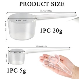 2 Stück Messlöffel, Dosierlöffel 20g, 5g Scoop Löffel Transparent Proteinpulver Löffel, Gramm Dosier Löffel, Scoop Protein Pulver Proteinpulver Kaffee Messlöffel 5g, 20g mit Skala