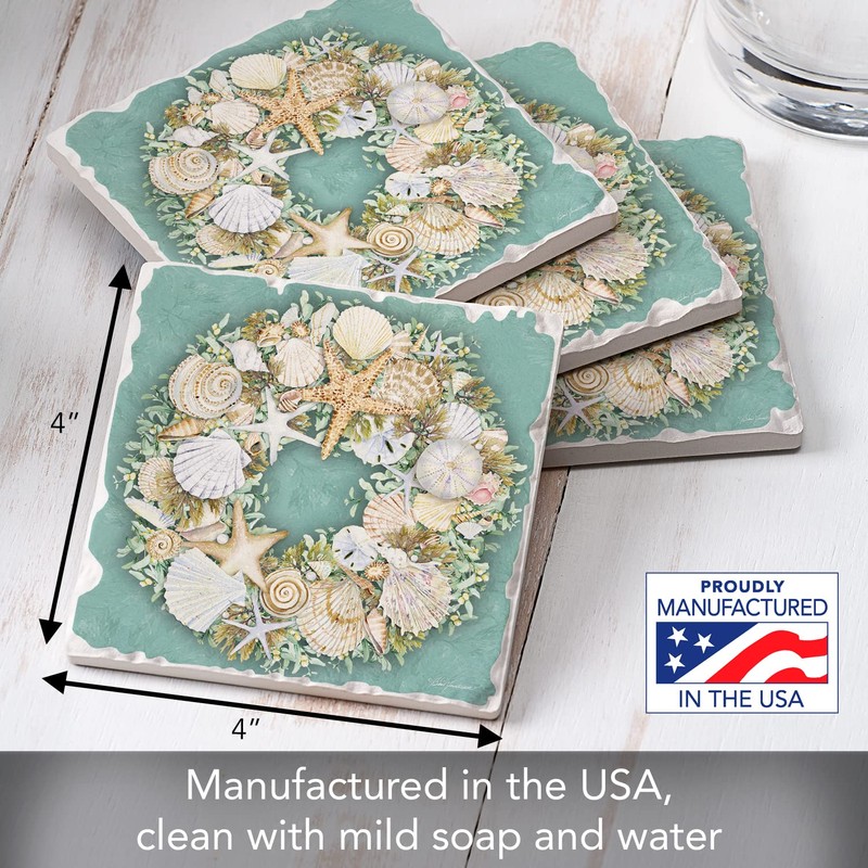 Thirstystone Coastal Sea Shell Wreath 4 Pack Absorbent Stone Tumbled