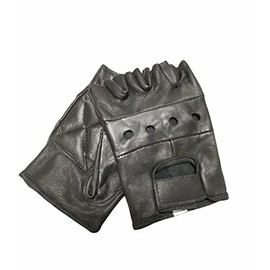 Fingerless leather Men's Motorcycle Premium Driving Gloves Cycling Gloves (Black, XXL)
