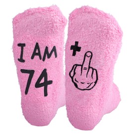 Funny Birthday Socks for Women Novelty Socks 75th Birthday Gifts for Women Socks Happy Birthday Gifts Ideas for Mom Grandmother Friend Aunt (One Size, 74+1)