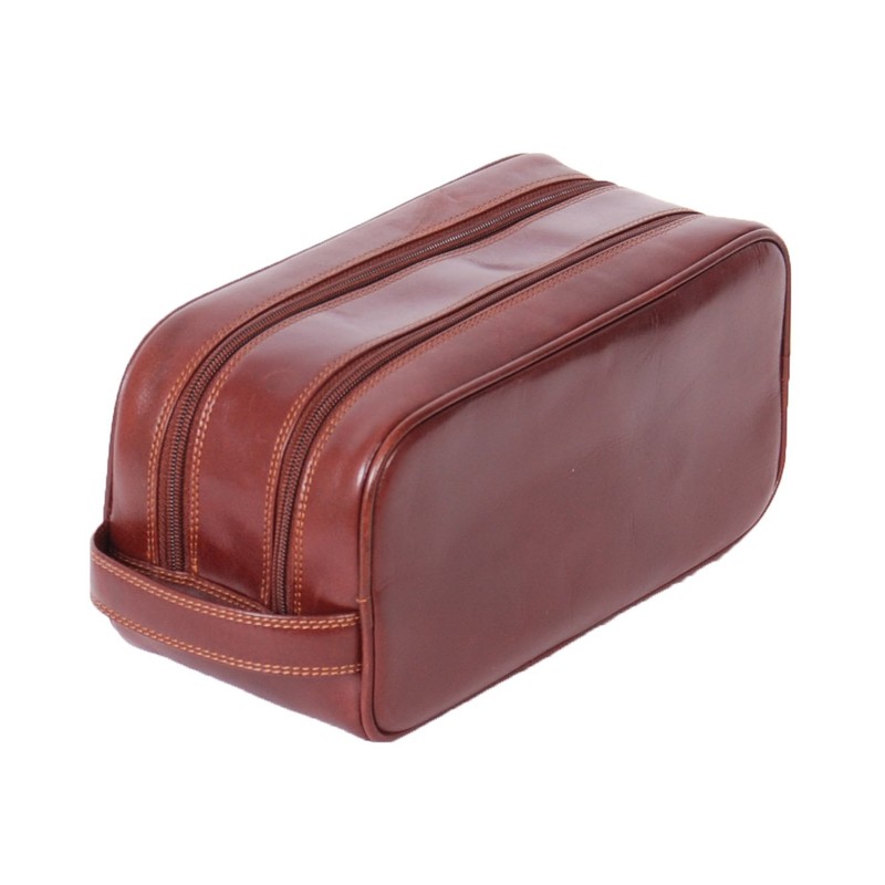 Mens Real Leather Wash Bag Shaving Kit Toiletries Travel Overnight