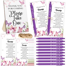 Sintuff 50 Set Baby Shower Favors for Guest 1 Thank for Coming Sign 50 Baby Ballpoint Pens 50 Thank Tags with Twine Baby Shower Return Gifts for Baby Shower Gender Reveal (Purple,Butterfly)