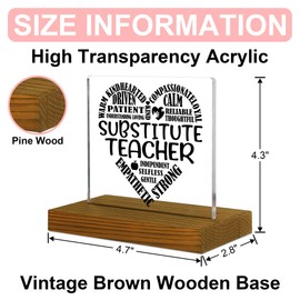 Substitute Teacher Gifts, Substitute Teacher Appreciation Gifts, Teacher Office Gifts, Thank You Gifts for Substitute Teacher, Acrylic Desk Decor Sign with Wood Stand - FSA161