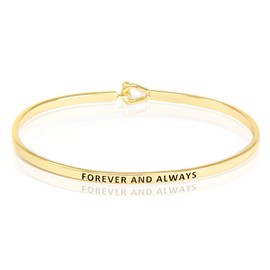 SM Inspirational Positive Message Engraved Thin Cuff Bangle Bracelets for Women (FOREVER AND ALWAYS - Gold)