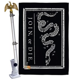 Americana Home & Garden HS140725-BO-02 Black Join Or Die Americana Historic Decorative Vertical House Flag Set, 28"x 40" w/Flagpole, Multi-Color