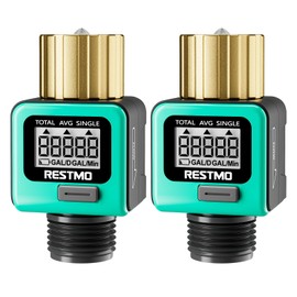 [2 Pack] RESTMO Heavy Duty Water Flow Meter, Pure Brass Inlet | Metal Thread | 4 Measure Modes | Display Gallon/Liter Usage and Flow Rate | Ideal to Track Outdoor Garden Hose Watering