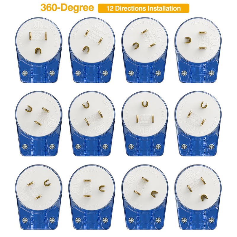 Nema 5-15P 90 Degree Right Angle Plug - 10 Pack,