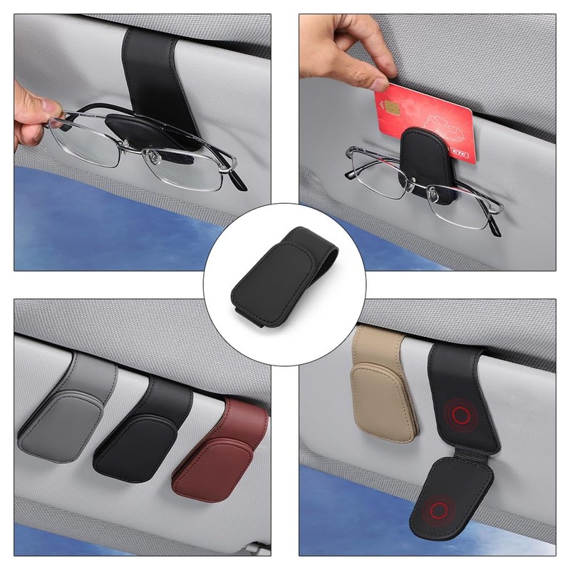 Sunglasses Storage, Car Eyeglass Holder, Visor, Protects Glasses, Leather Style,