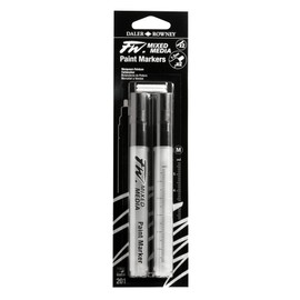 FW Mixed Media Paint Markers - Two Empty Markers with 1-3 mm Chisel Paint Marker Nibs - Empty Paint Pen 2-Pack with Extra Nibs for Liquid Media - Small Barrel Refillable Paint Pens for Bold Lines