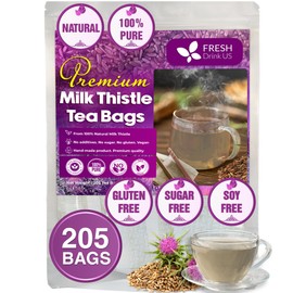 FreshDrinkUS, Premium 205 Milk Thistle Tea Bags, 100% Natural & Pure from Milk Thistle Seeds. Milk Thistle Seed Herbal Tea. Made with Natural Material Tea Bags. No Sugar, No Caffeine, No Gluten, Vegan.