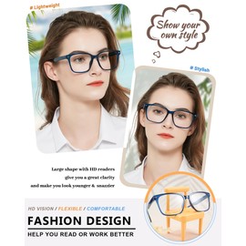 MARE AZZURO Large Reading Glasses 3.50 Women Fashion Readers 100 125 150 175 200 225 250 275 300 350 400 500 600 (Blue, 3.5)