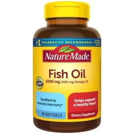 Nature Made Fish Oil 1000 mg Omega 3 Heart Support 90 Softgels 45 Day Supply
