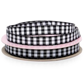 3/8" X 10 Yards Narrow Gingham Ribbon -Black/White Christmas