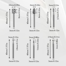 ZGIOPGEIN 6 Pcs Rotary Burr Set 1/8 inches Shank Carving Burr Bits Carbide Die Grinder Bits Shank for Rotary Tool Grinder Drill WoodWorking Carving Metal Polishing Engraving