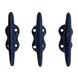 Wowser Nautical Blue Cast Iron Boat Cleat Wall Hooks, 3.5 Inches, Set of 3
