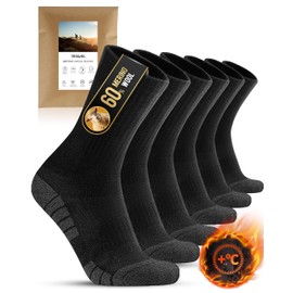 YESWEL Merino Socks for Men and Women, 3 Pairs, Non-Slip Hiking Socks, Breathable Wool Socks for Winter, Warm Trekking Socks, 3x Black
