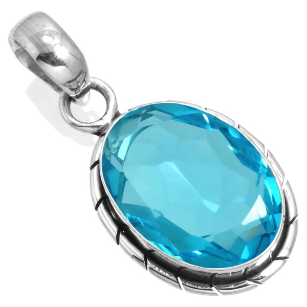 Jeweloporium Blue Quartz 925 Sterling Silver Pendant for Women Gemstone