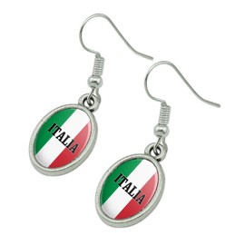 Italia Italy Italian Flag Novelty Dangling Drop Oval Charm Earrings